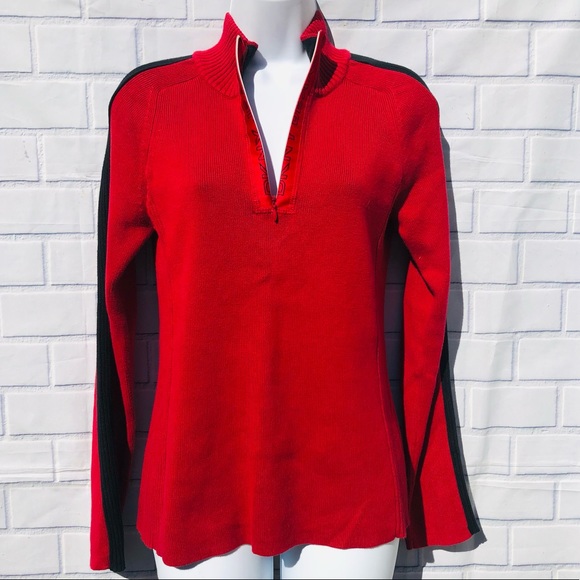 DKNY Pullover Sweater MEDIUM Ribbed Red & Black Cotton - Picture 2 of 11